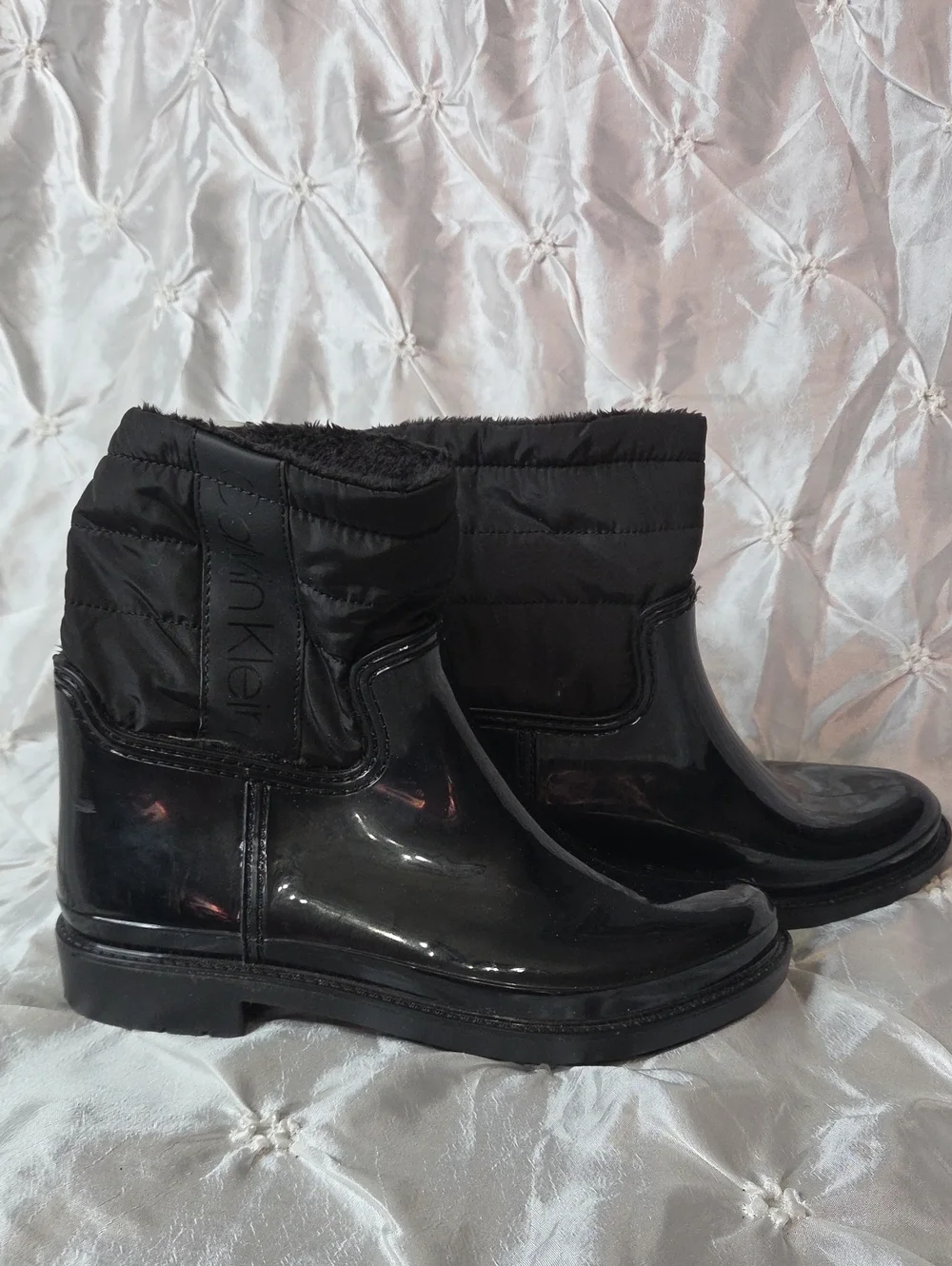 Calvin Klein Black Quilted Waterproof Ankle Rain Boots